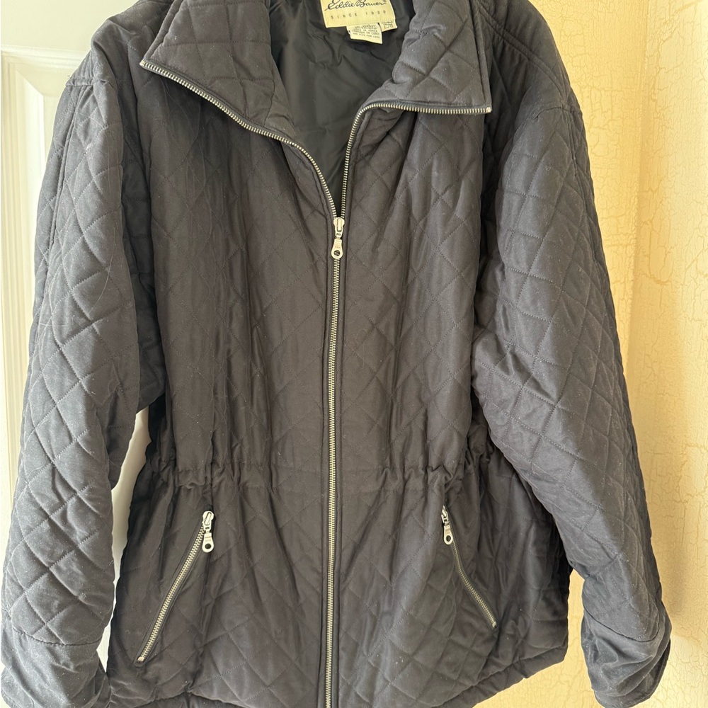 Eddie Bauer Black Quilted Puffer Jacket. Drawstring pull inside Jacket .